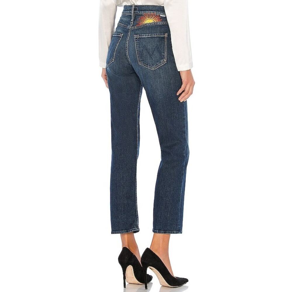 MOTHER Dark Indigo Cropped Jeans with Sunset Embroidery